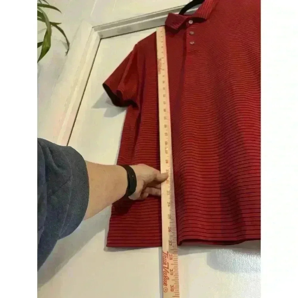 PGA Tour S Men's Polo Striped Golf Shirt Short Sleeve Red And Black Stripping - Picture 2 of 8